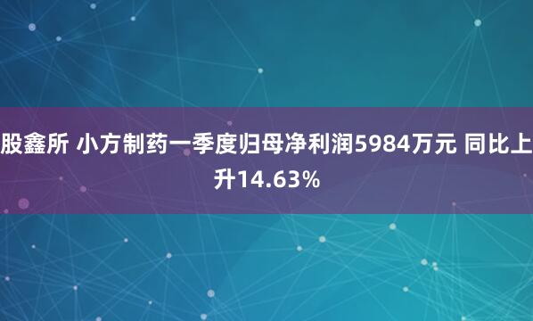 股鑫所 小方制药一季度归母净利润5984万元 同比上升14.63%