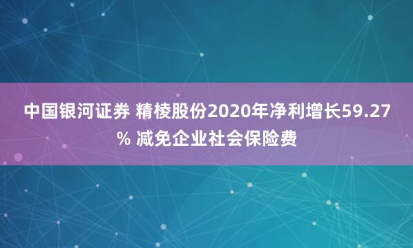 中国银河证券 精棱股份2020年净利增长59.27% 减免企业社会保险费